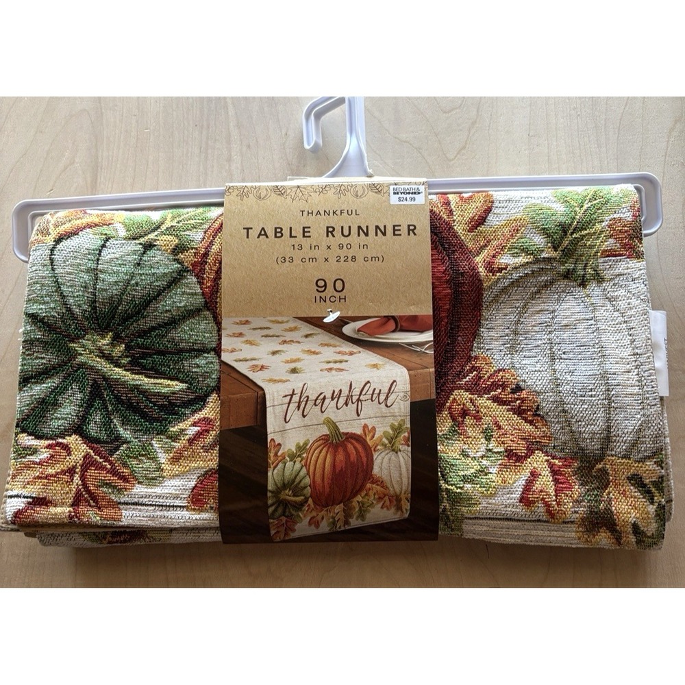 Thankful Table Runner NWT Thanksgiving 13" x 90" Pumpkin Harvest Autumn Leaf